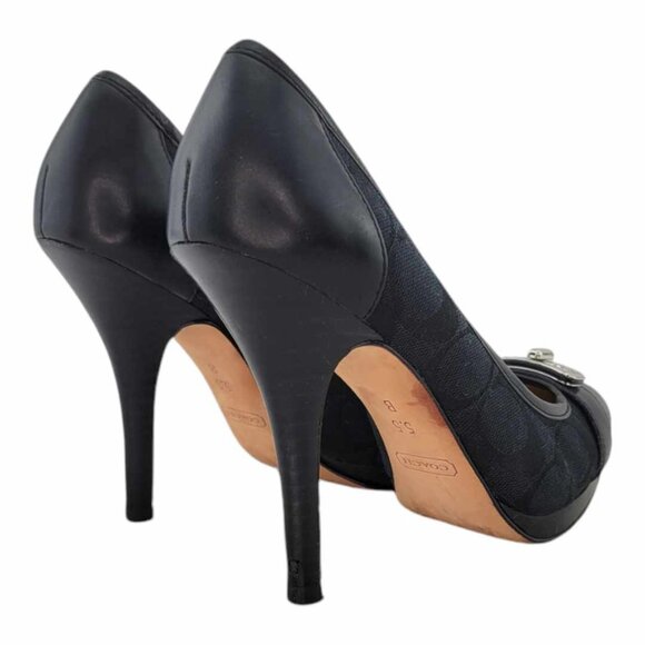 AUTHENTIC Coach Camille Black Signature Turnlock Pumps Sz 5.5 Smooth Leather Toe - Picture 9 of 13